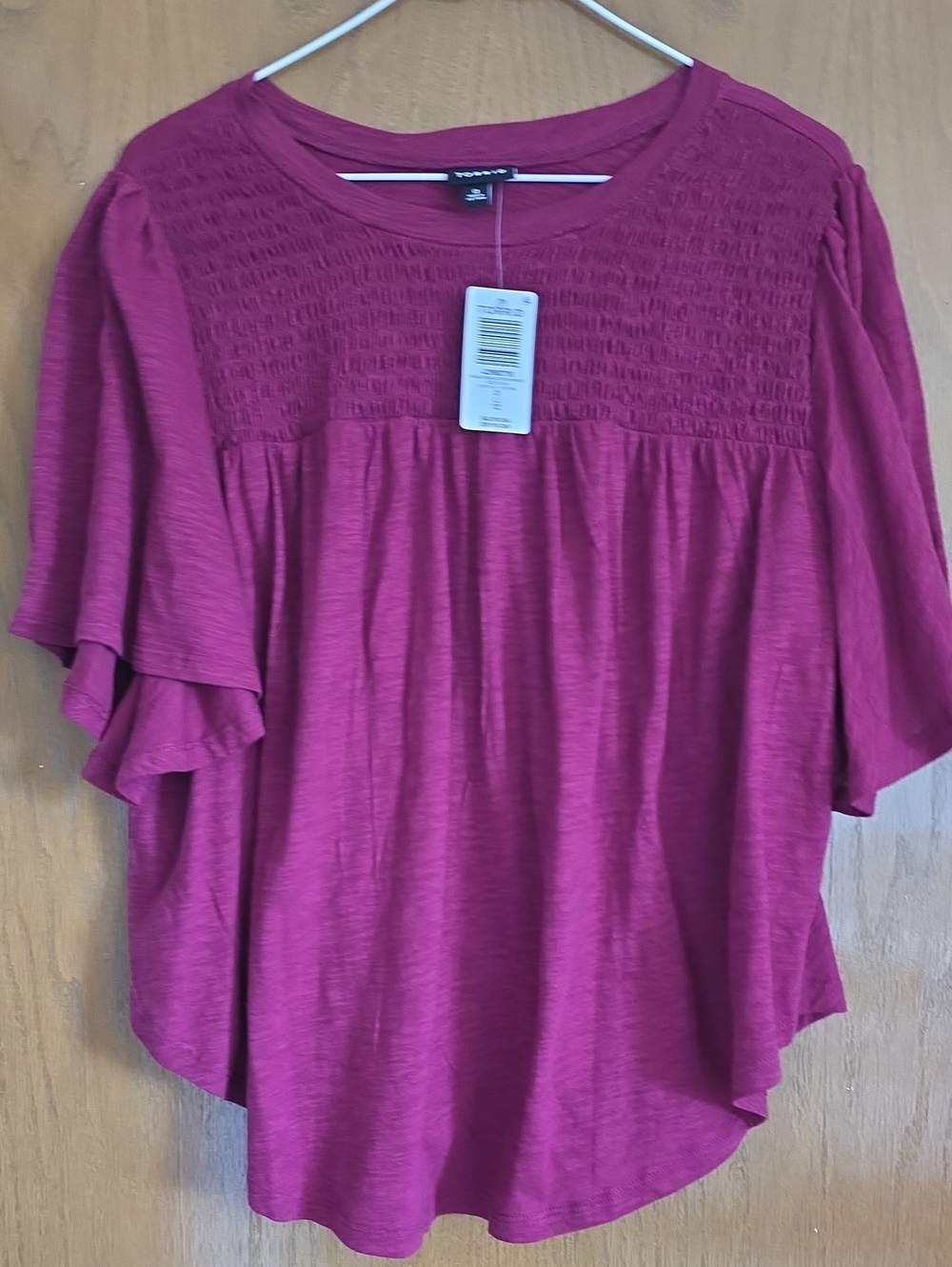 torrid Magenta Smocked Yoke Flutter Sleeve Top